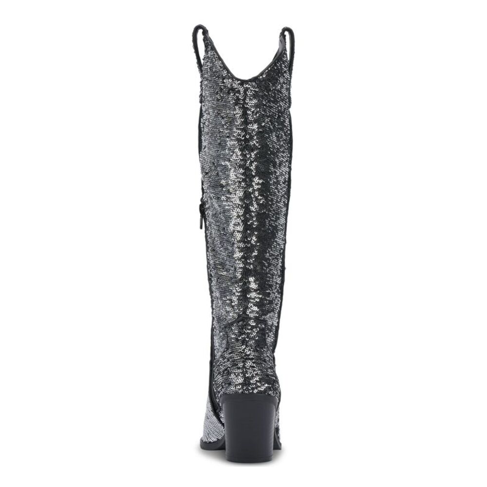 INC Womens Silver Sequined Ipiriah Round Toe Stacked Heel Western Boot 6.5 M - Picture 3 of 4